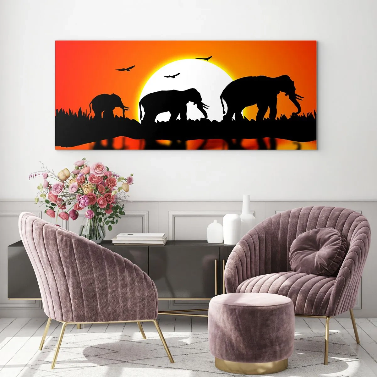 Glastavla - Bild på glas - Och på kvällen tar vi en liten drink - 100x40 cm