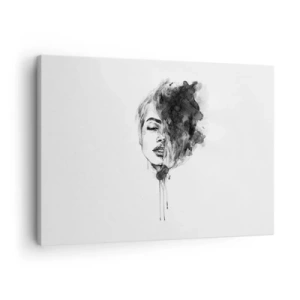 Canvastavla - Bild på duk - Konstnärligt porträtt av en kvinna i akvarellteknik med abstrakta detaljer - 70x50cm - Vad flickan drömmer om - Modern väggdekoration för vardagsrum och sovrum ARTTOR