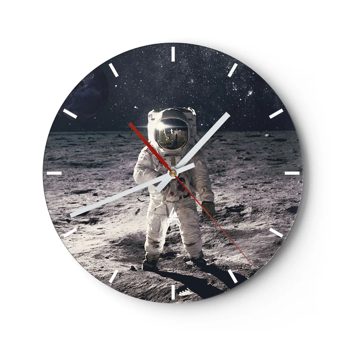 Väggklocka - Klocka på glas - Astronaut på månens yta - 30x30cm - Hälsningar från månen - Modern väggdekoration för vardagsrum, kök och sovrum ARTTOR