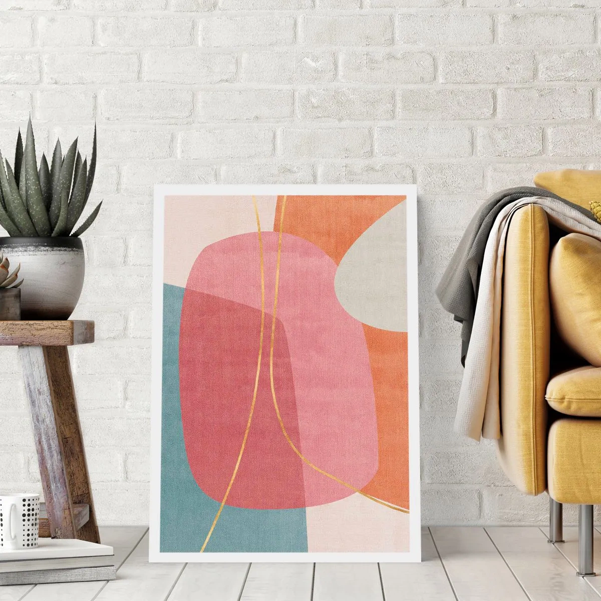 Affisch - Pastellkomposition med guldtråd - 70x100 cm