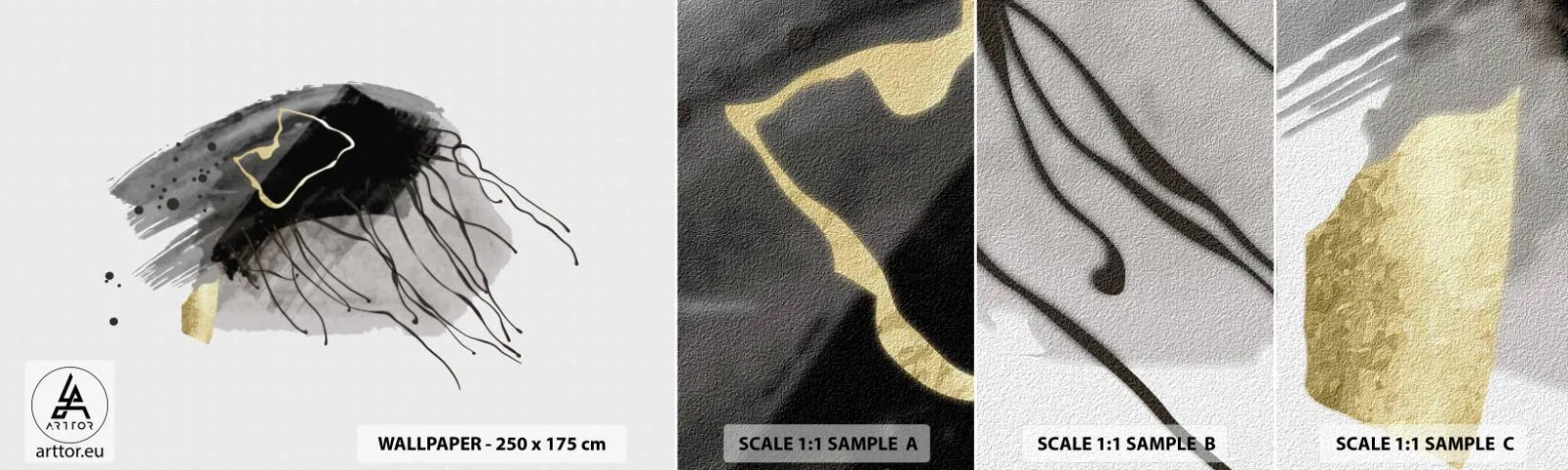 Provbit av självhäftande fototapet Deluxe Sticker - I svart och guld - Abstraktion, Bit, Grafik - 100x30 cm