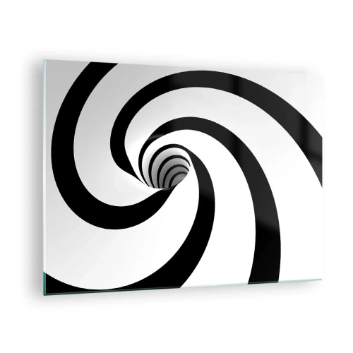 Glastavla - Bild på glas - Hypnotiskt spiralmönster i svart och vitt - 70x50cm - Underkasta sig virveln? - Modern väggdekoration för vardagsrum och sovrum ARTTOR