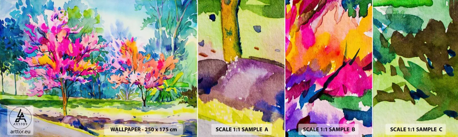 Fototapet Prov Standard Eco - Regnbågsträdgård i vårskenet - Parkera, Träd, Natur - 100x30 cm