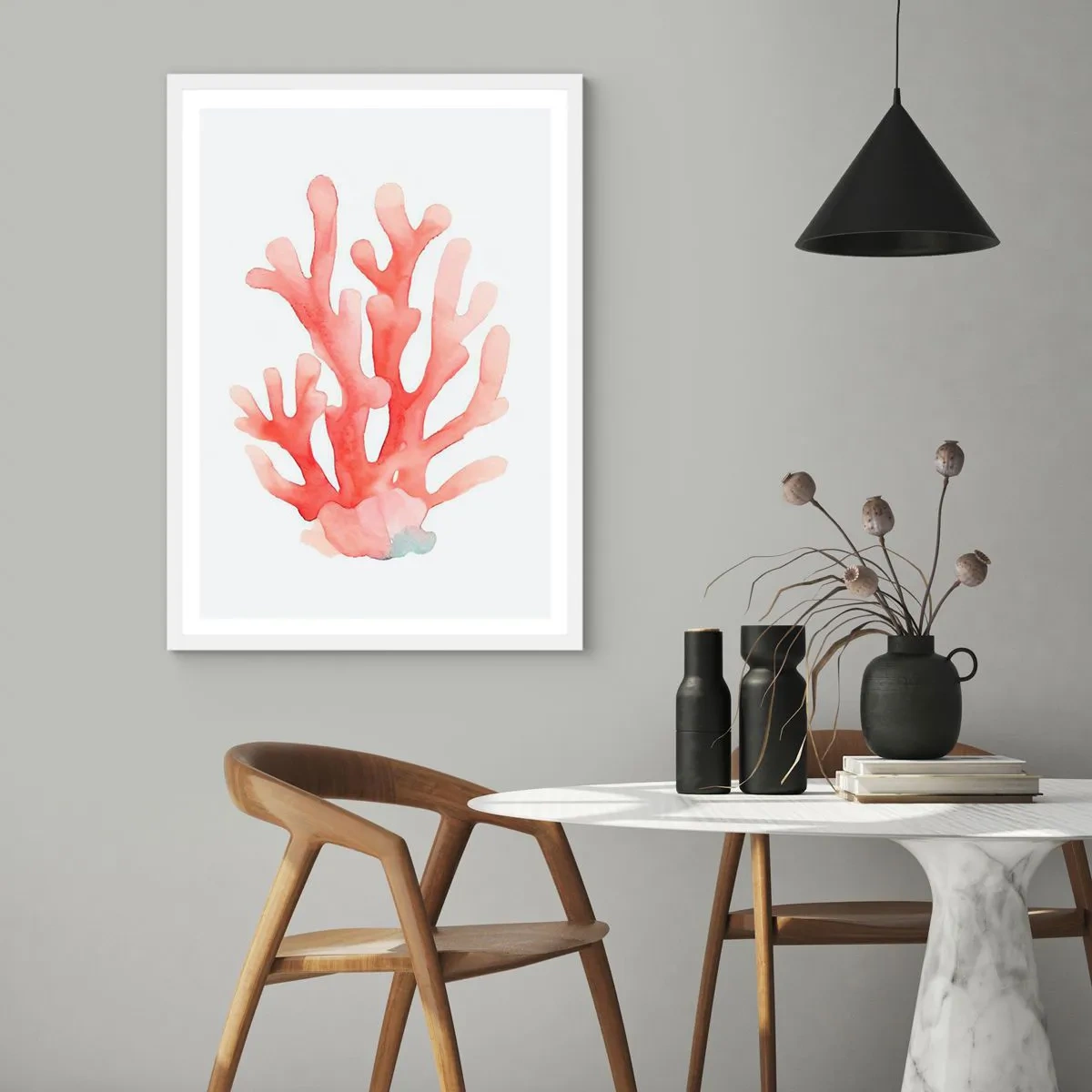 Affisch i vit ram - Korallfärgad korall - 30x40 cm