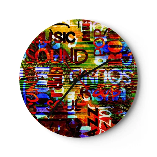 Väggklocka - Klocka på glas - Färgglatt musiktema med undertexter - 30x30cm - Ljudets alla färger - Modern väggdekoration för vardagsrum, kök och sovrum ARTTOR