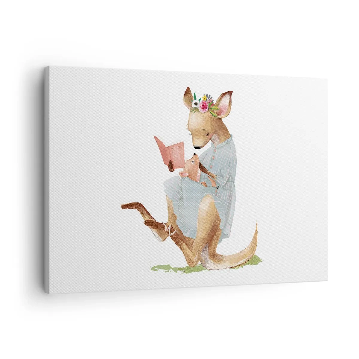 Canvastavla - Bild på duk - Kanga läser en bok med en bebis - 70x50cm - Mamma, läs för mig - Modern väggdekoration för vardagsrum och sovrum ARTTOR
