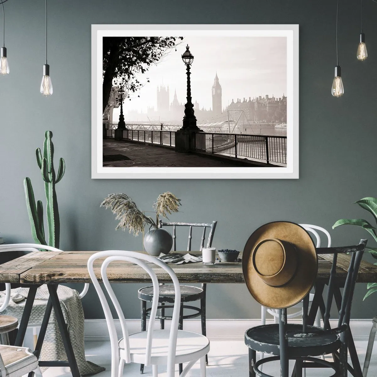 Affisch i vit ram - Morgon i London - 100x70 cm