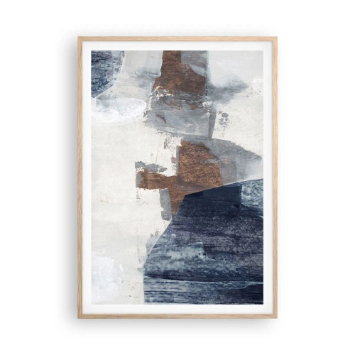 Affisch i ram av ljusek - Blåbruna former - 70x100 cm