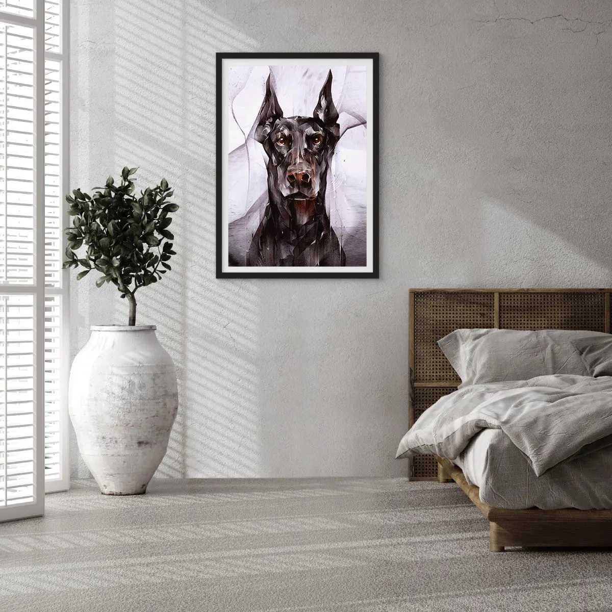 Affisch i svart ram - Konstnärligt porträtt av en svart hund i geometrisk stil - 50x70cm - Rasren - Modern väggdekoration för vardagsrum och sovrum ARTTOR