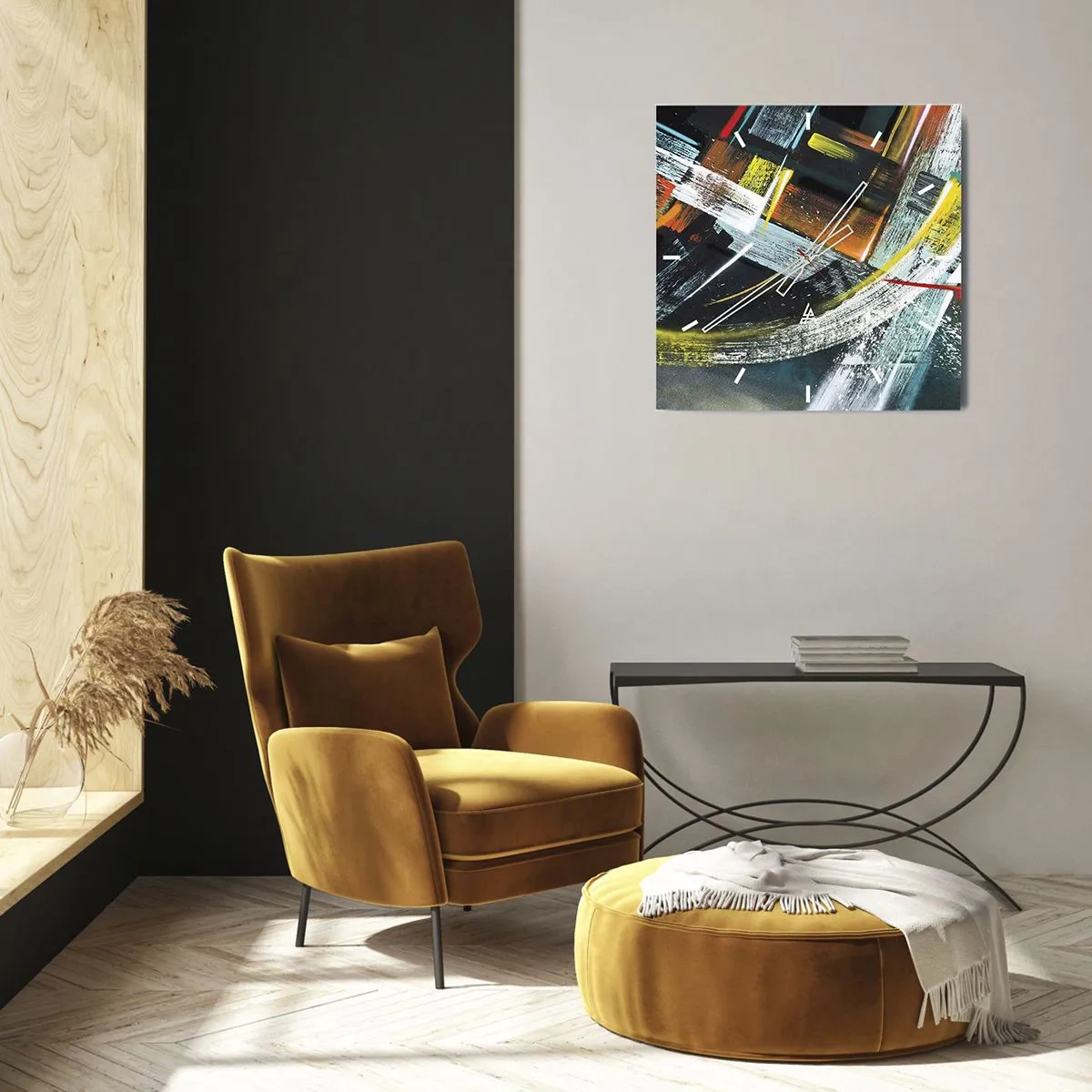 Väggklocka - Klocka på glas - Rörelsens energi - 30x30 cm