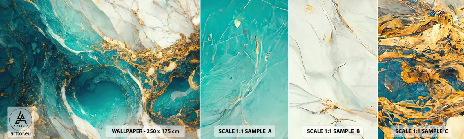 Provbit av självhäftande fototapet Deluxe Sticker - En komposition med guldådror - Abstraktion, Marmor, Sten - 100x30 cm