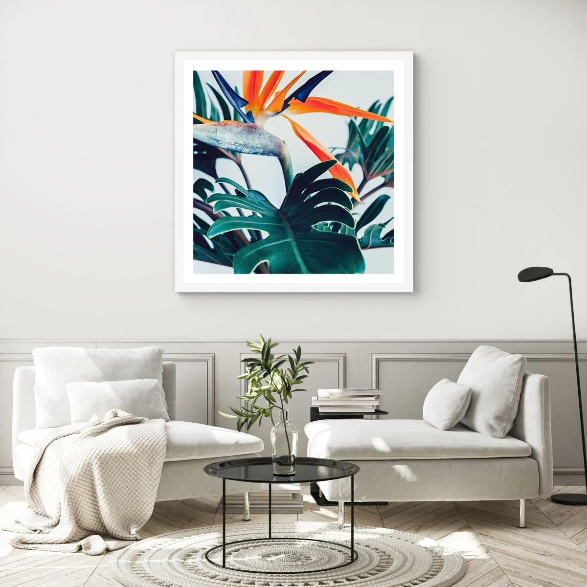 Affisch i vit ram - Fågelbuske - 60x60 cm