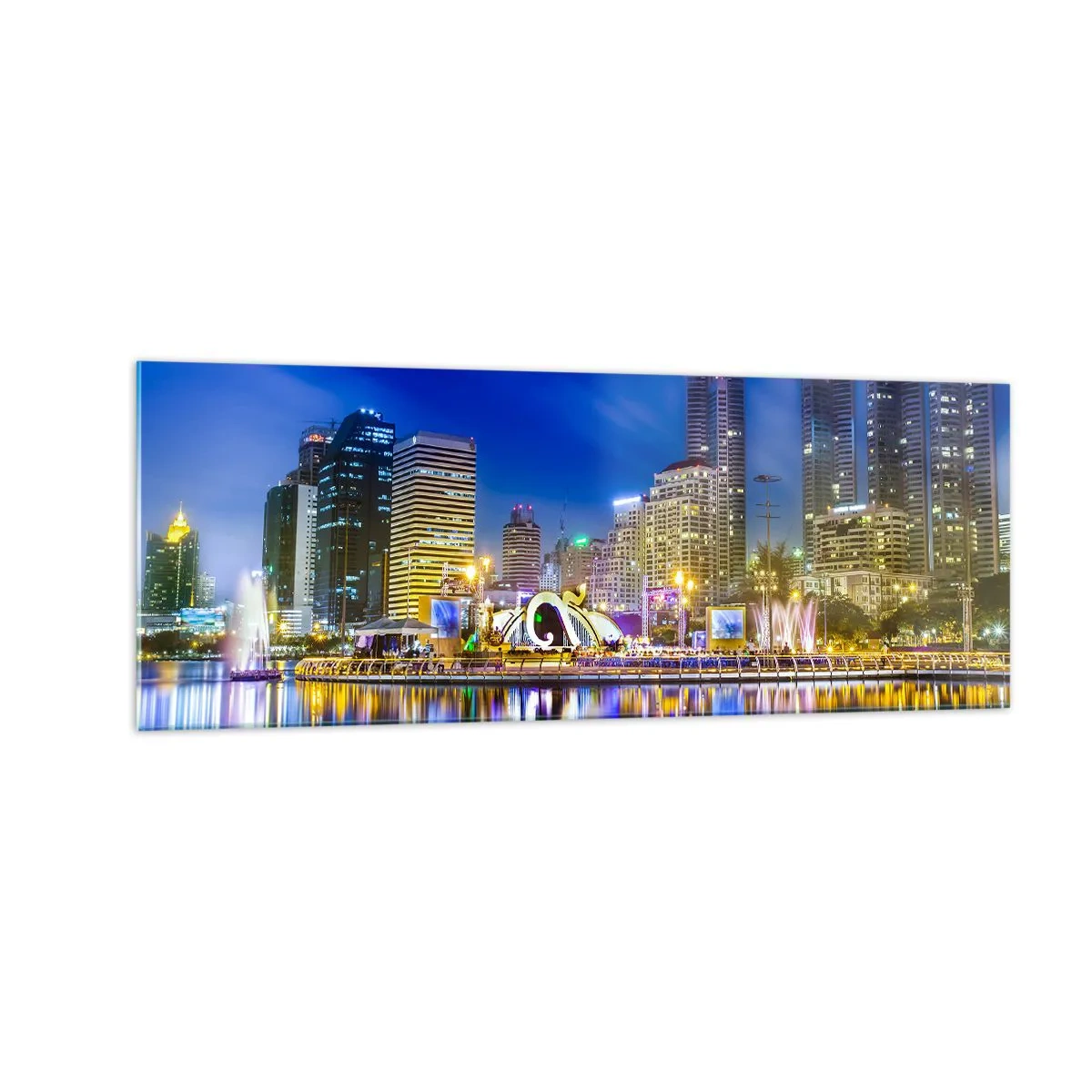 Glastavla - Bild på glas - Metropolens regnbågsnatt - 140x50 cm