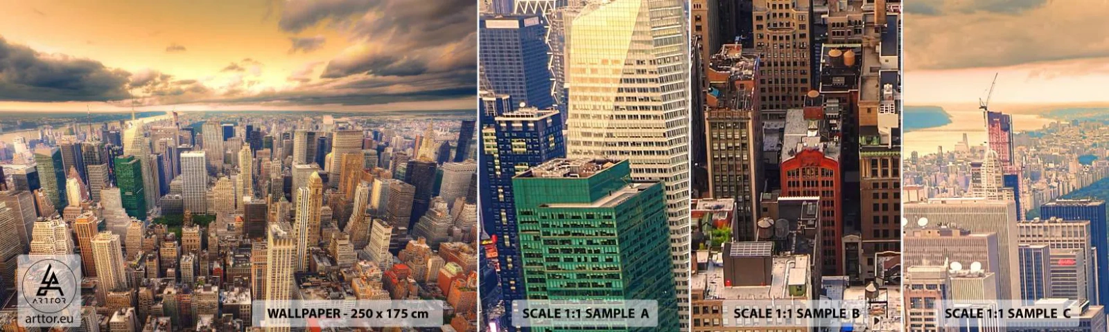 Provbit av självhäftande fototapet Deluxe Sticker - Förgylld metropolis - Stad, New York, Arkitektur - 100x30 cm