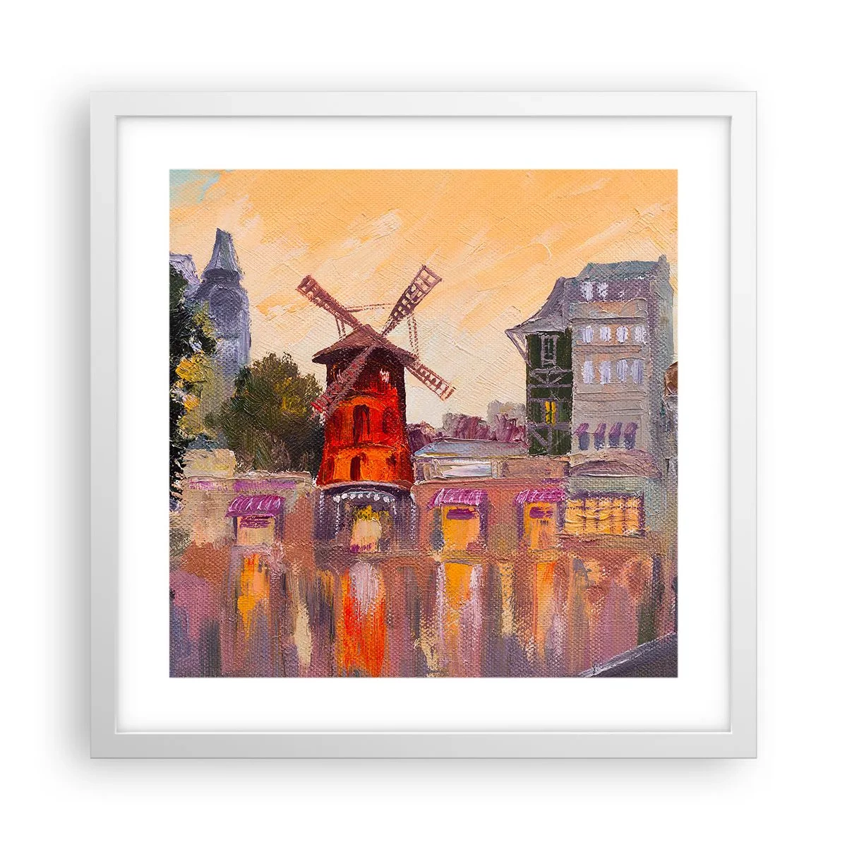 Affisch i vit ram - Ikoner av Paris – Moulin Rouge - 40x40 cm