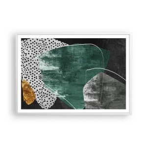 Affisch i vit ram - Färgstark abstraktion med en guldflinga - 100x70 cm