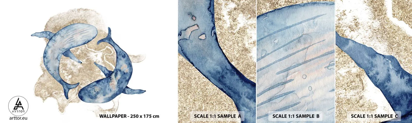 Fototapet Prov Standard Eco - Vänskap eller kärlek? - Delfiner, Abstraktion, Bit - 100x30 cm