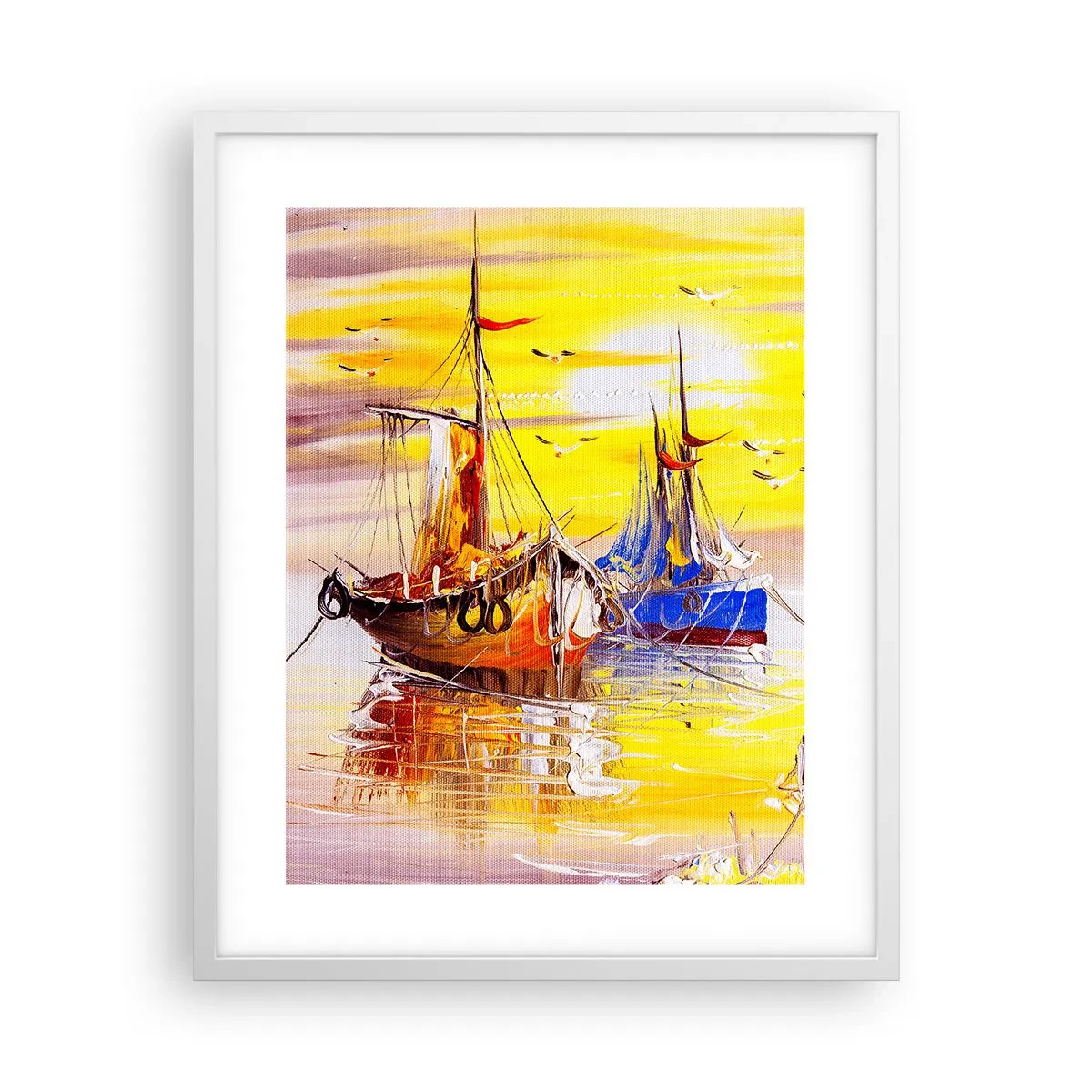 Affisch i vit ram - Välförtjänt vila i hamnen - 40x50 cm