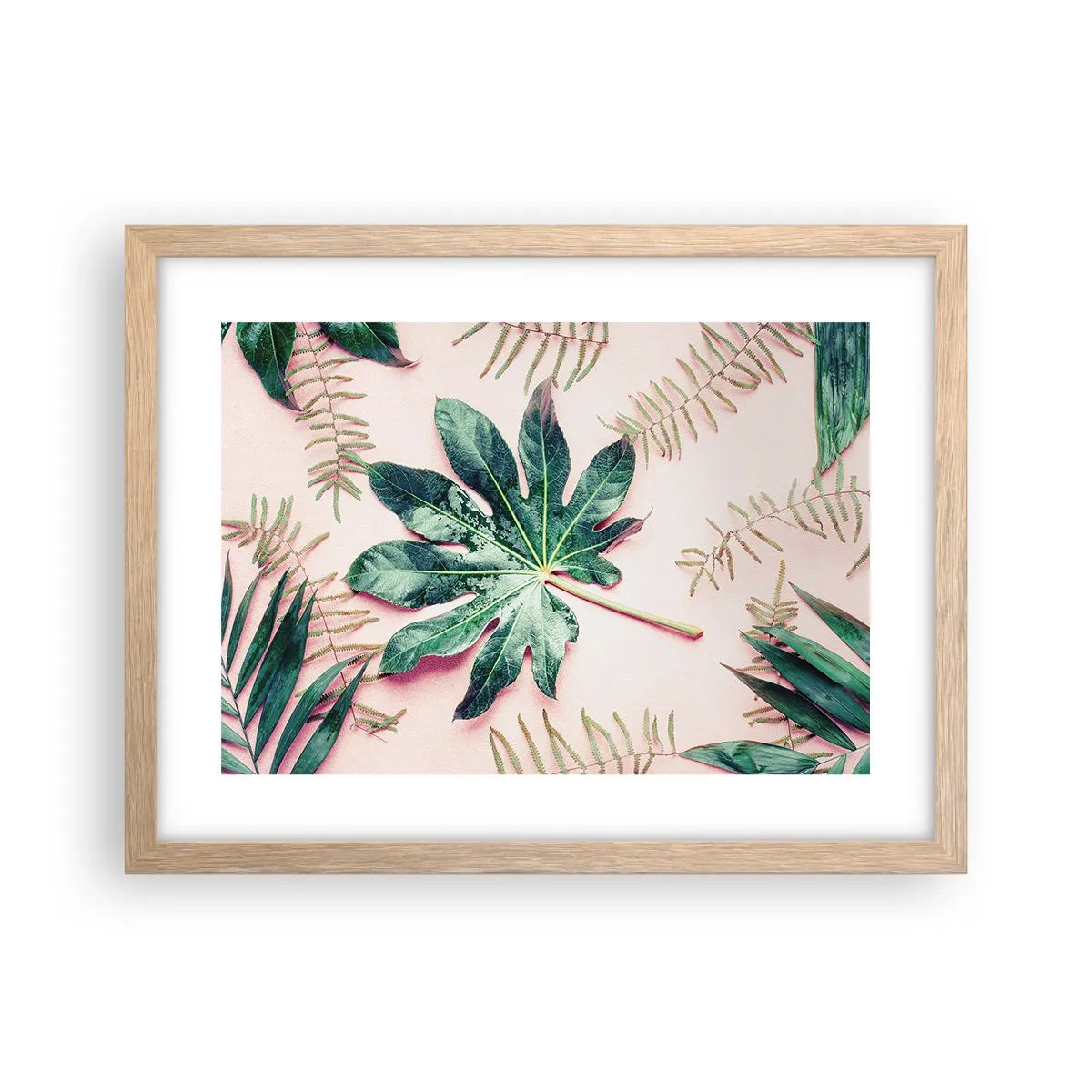 Affisch i ram av ljusek - Grönskans studie mot rosa bakgrund - 40x30 cm