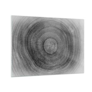 Glastavla - Bild på glas - Koncentriska linjer av trädringar presenterade i en svartvit estetik - 70x50cm - Ett tecken i tiden - Modern väggdekoration för vardagsrum och sovrum ARTTOR
