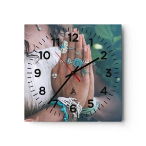 Väggklocka - Klocka på glas - Välkommen till existensens centrum - 30x30 cm