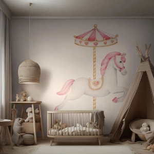 Fototapet Premium Sand - Han gav sig iväg med en hov - Häst, Merry-go-round, Flickaktigt - 300x210 cm