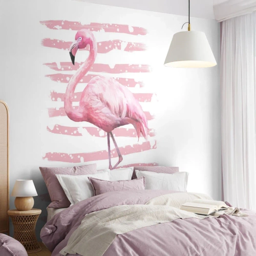Fototapet på mått Premium Canvas - Med värdighet trots i rosa färg - Flamingo, Fågel, Bit