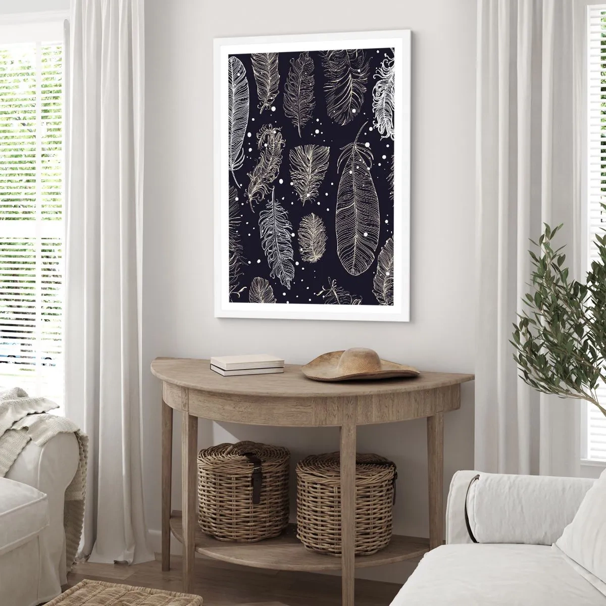 Affisch i vit ram - Fjäderspets - 70x100 cm