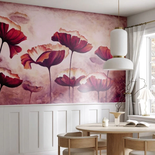 Fototapet Premium Sand - Röd och vit flinga - Abstraktion, Blommor, Bit - 100x70 cm