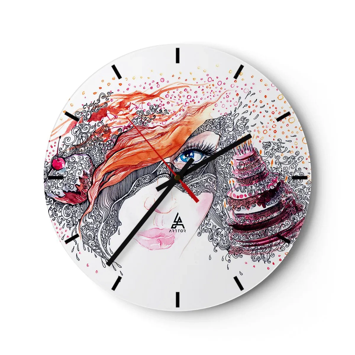 Väggklocka - Klocka på glas - Med henne har vi högtid varje dag - 30x30 cm