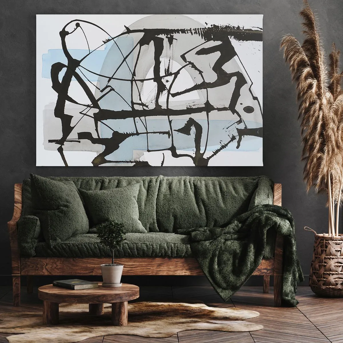 Canvastavla - Bild på duk - Abstrakta linjer och former i blått och svart - 70x50cm - Blått trots allt - Modern väggdekoration för vardagsrum och sovrum ARTTOR