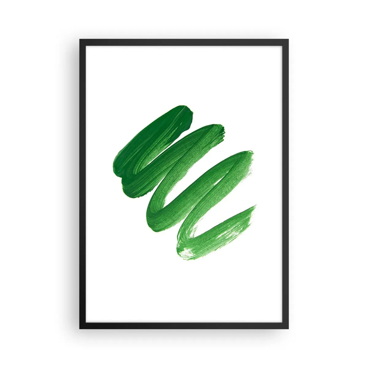 Affisch i svart ram - Minimalistiska gröna penseldrag på vit bakgrund - 50x70cm - Ett grönt skämt - Modern väggdekoration för vardagsrum och sovrum ARTTOR