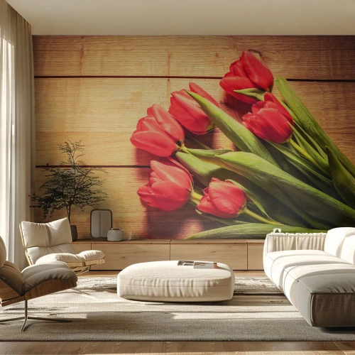 Fototapet Standard Eco - Vårförklaran - Blommor, Tulpaner, Blombukett - 150x105 cm
