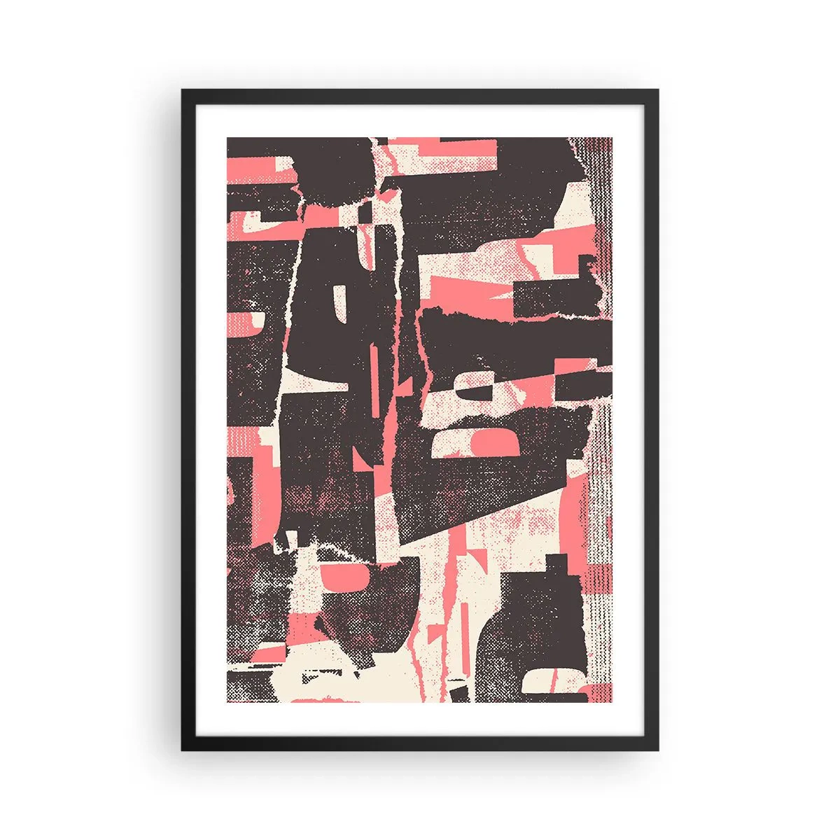 Affisch i svart ram - Dynamisk abstraktion i nyanser av rött och svart - 50x70cm - Allt liv och rörelse - Modern väggdekoration för vardagsrum och sovrum ARTTOR