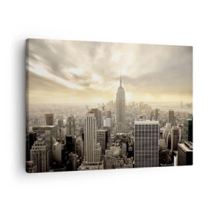 Canvastavla - Bild på duk - Panorama över staden med utsikt över Empire State Building - 70x50cm - New York i grånyanser - Modern väggdekoration för vardagsrum och sovrum ARTTOR