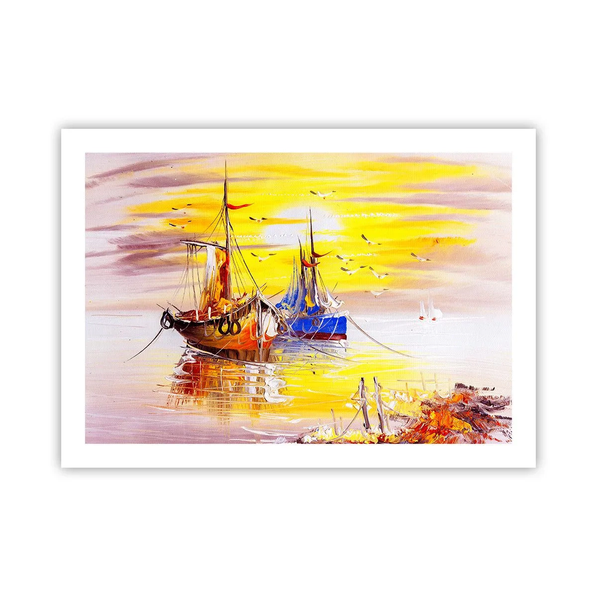 Affisch - Välförtjänt vila i hamnen - 70x50 cm