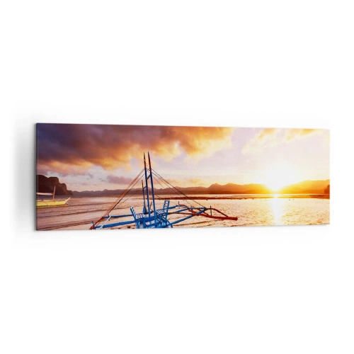 Canvastavla - Bild på duk - Lägga sig på sanden efter hela dan - 160x50 cm