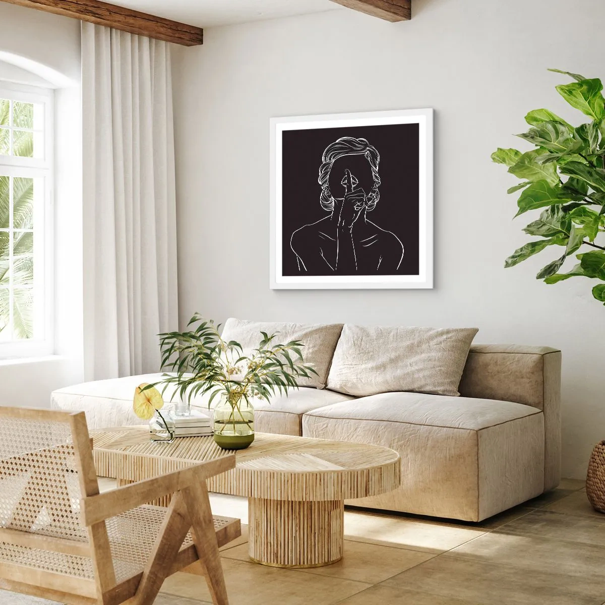 Affisch i vit ram - Skönhet blommar i tystnad - 30x30 cm