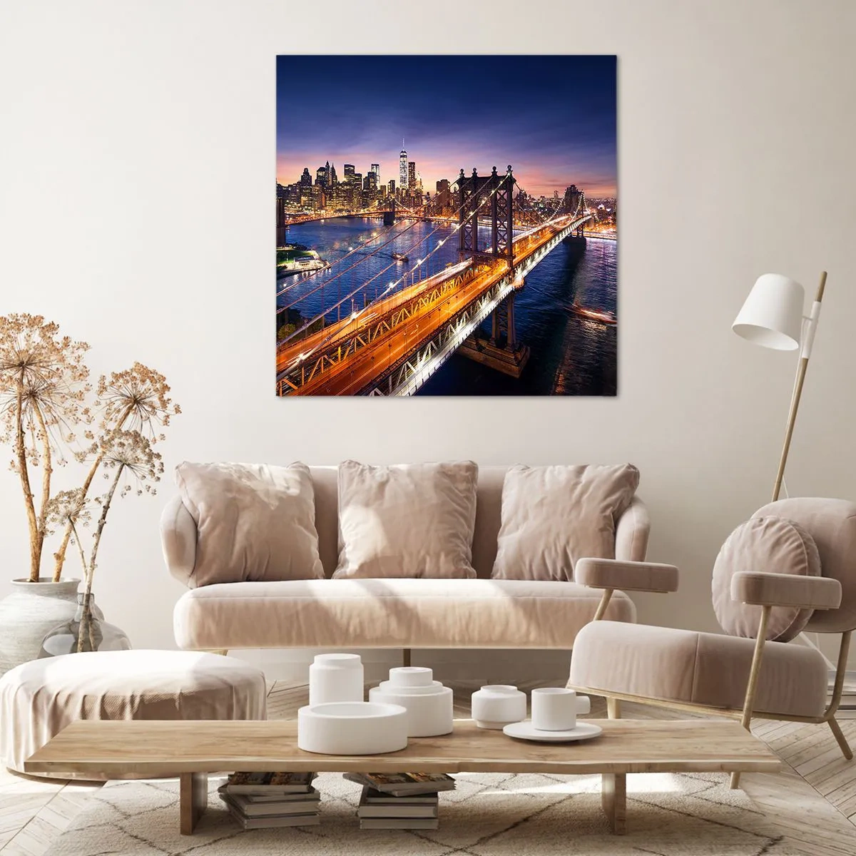 Canvastavla - Bild på duk - Över ljusbron till stadens hjärta - 30x30 cm