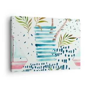 Canvastavla - Bild på duk - Abstrakt mönster med palmer och nautiska accenter - 70x50cm - Semester under palmerna - Modern väggdekoration för vardagsrum och sovrum ARTTOR