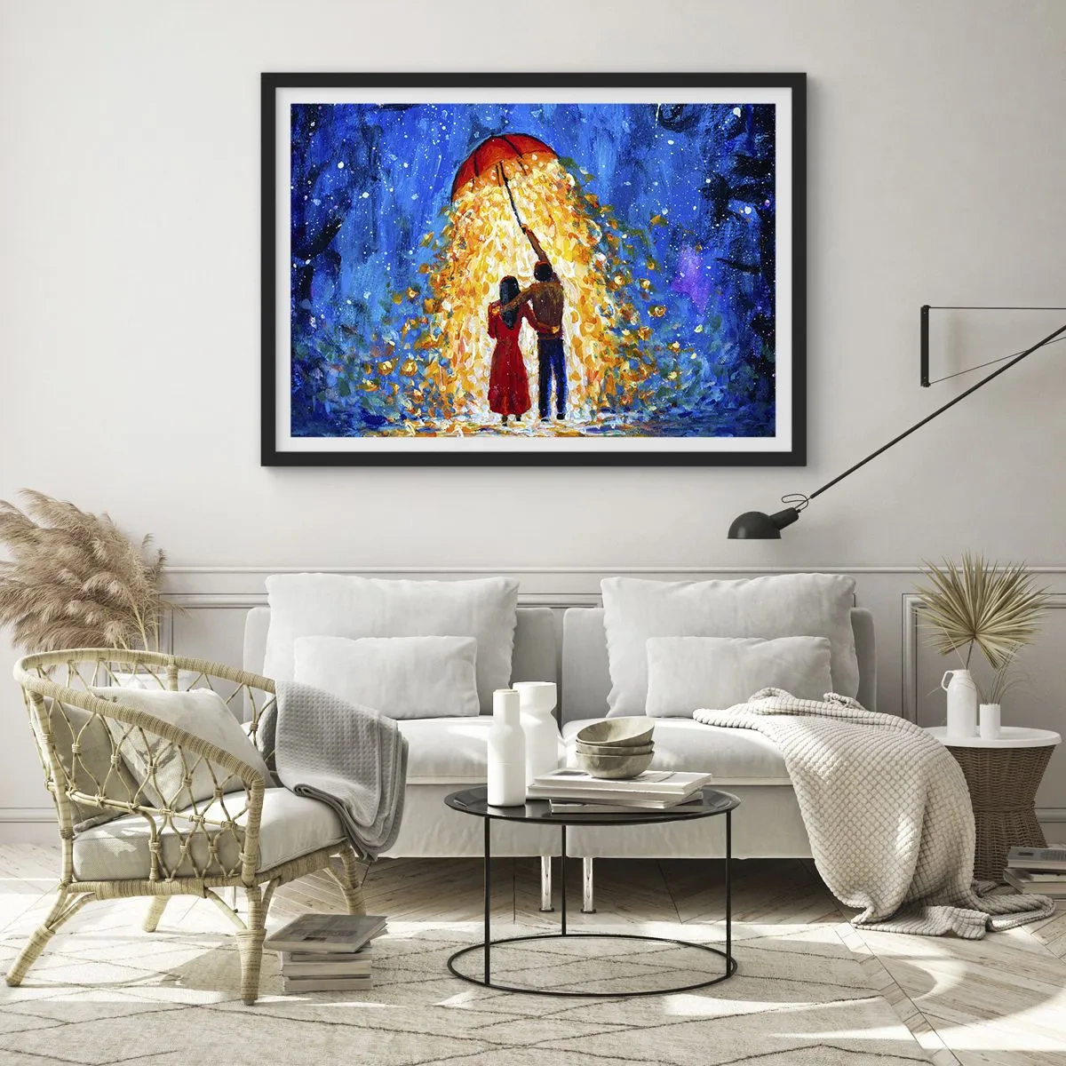 Affisch i svart ram - Magi på en regnig kväll? - 100x70 cm