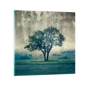 Glastavla - Bild på glas - Äppelträd på blå betesmark? - 30x30 cm