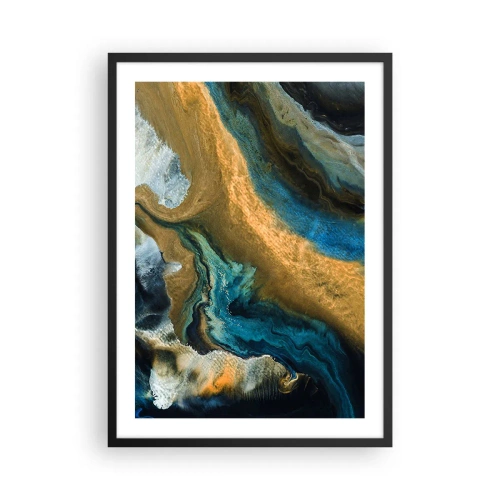 Affisch i svart ram - En abstrakt komposition i nyanser av guld och blått. - 50x70cm - Blå – gul – ömsesidiga influenser - Modern väggdekoration för vardagsrum och sovrum ARTTOR