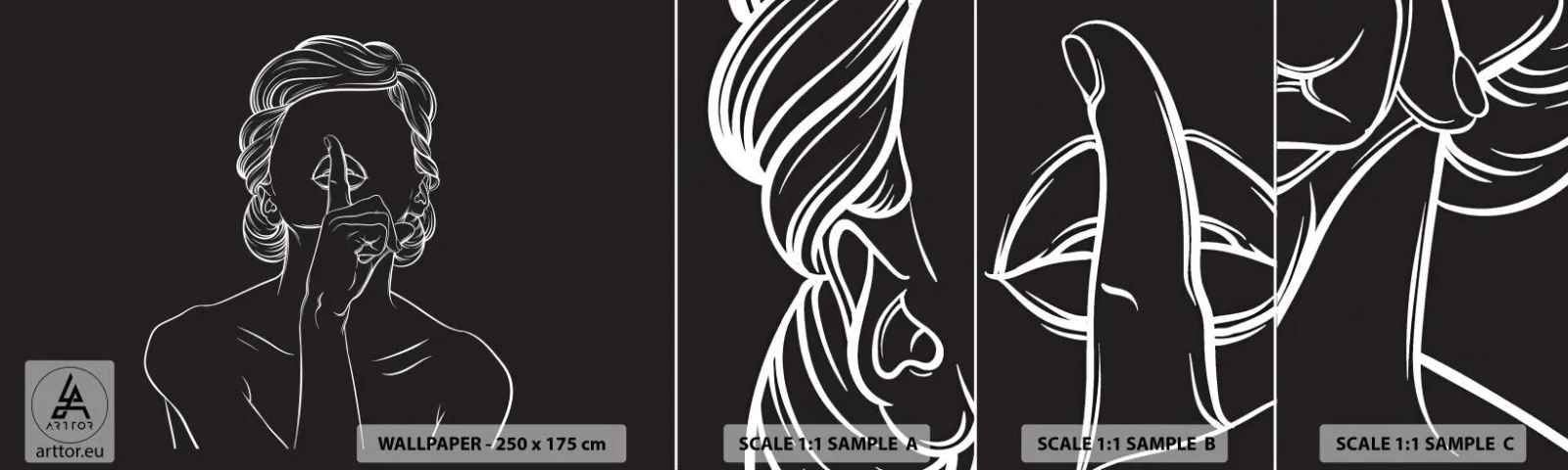 Fototapet Prov Standard Eco - Skönhet blommar i tystnad - Kvinna, Teckning, Linje - 100x30 cm