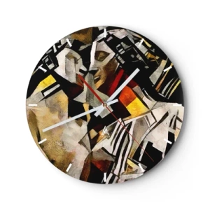 Väggklocka - Klocka på glas - Kubistisk representation av två figurer i abstrakta former - 30x30cm - Statykyss - Modern väggdekoration för vardagsrum, kök och sovrum ARTTOR