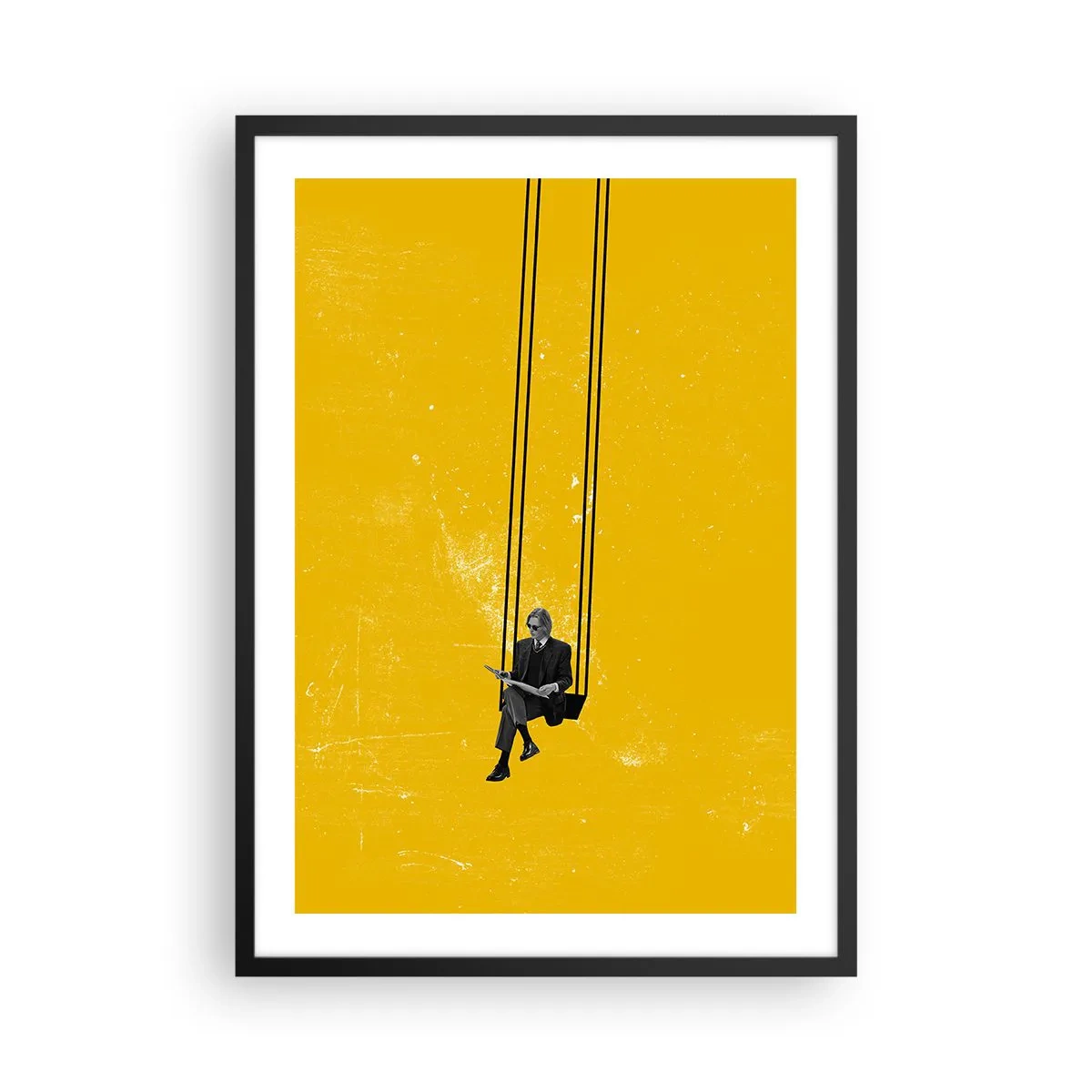 Affisch i svart ram - Minimalistisk grafik med en karaktär på en gunga - 50x70cm - En dag som alla andra - Modern väggdekoration för vardagsrum och sovrum ARTTOR