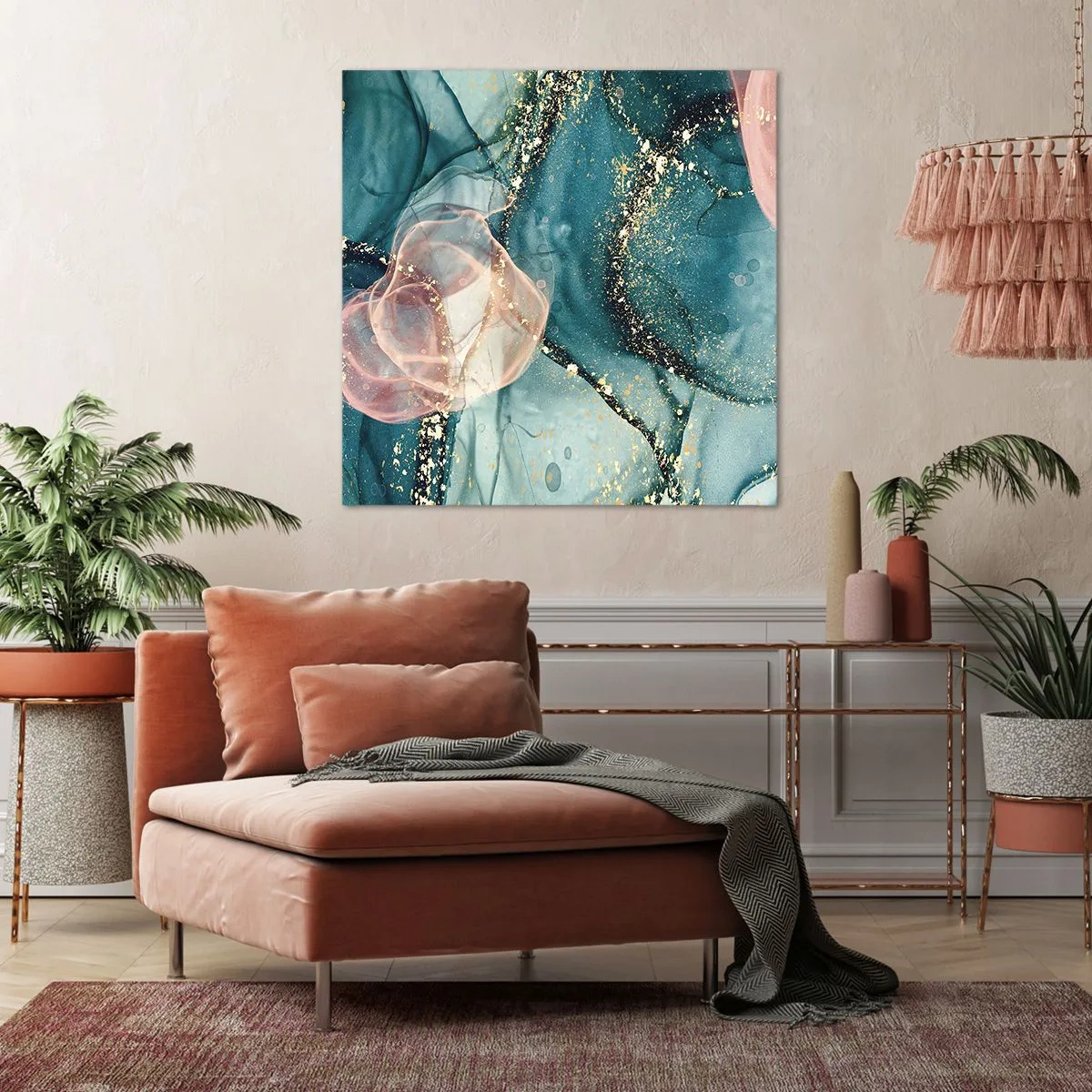 Canvastavla - Bild på duk - Sidenblå, tyllrosa - 30x30 cm