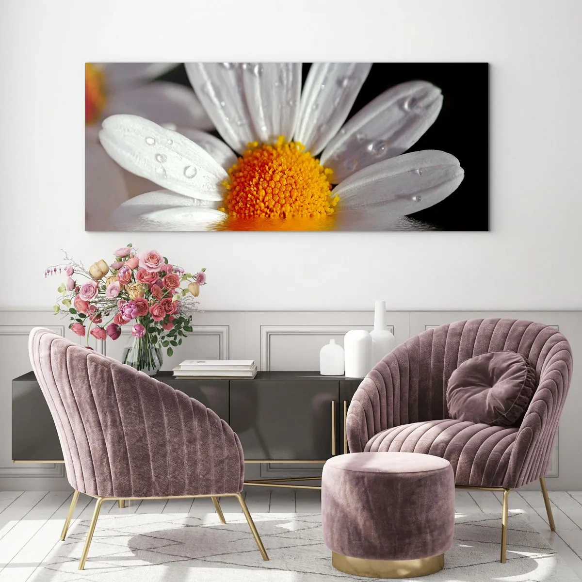 Glastavla - Bild på glas - Prästkrages uppstigande sol - 160x50 cm