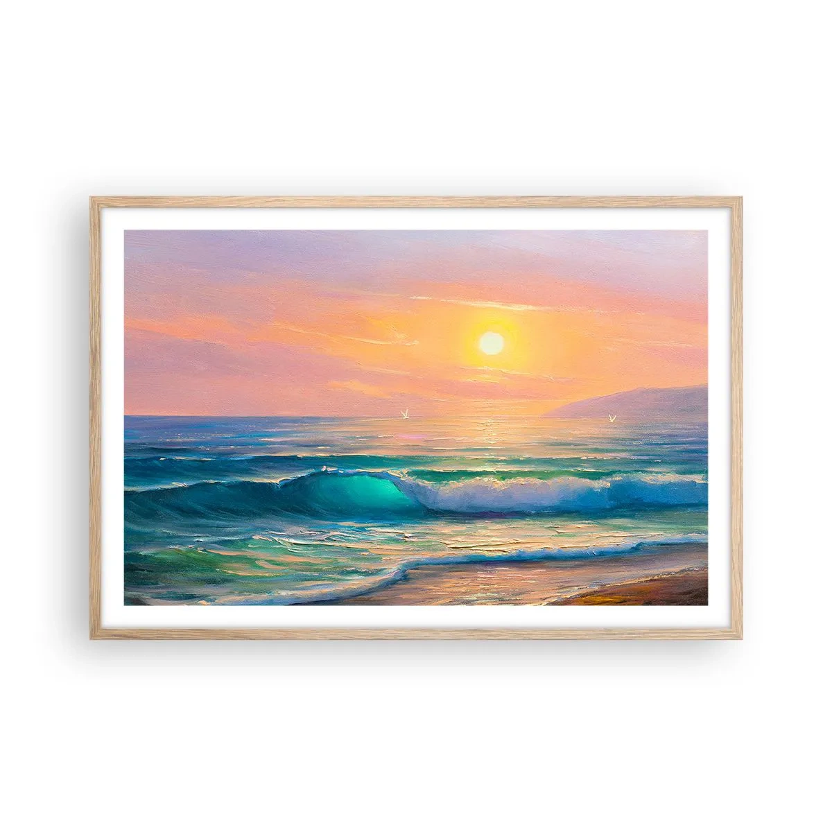 Affisch i ram av ljusek - Vågvisa i turkos - 91x61 cm