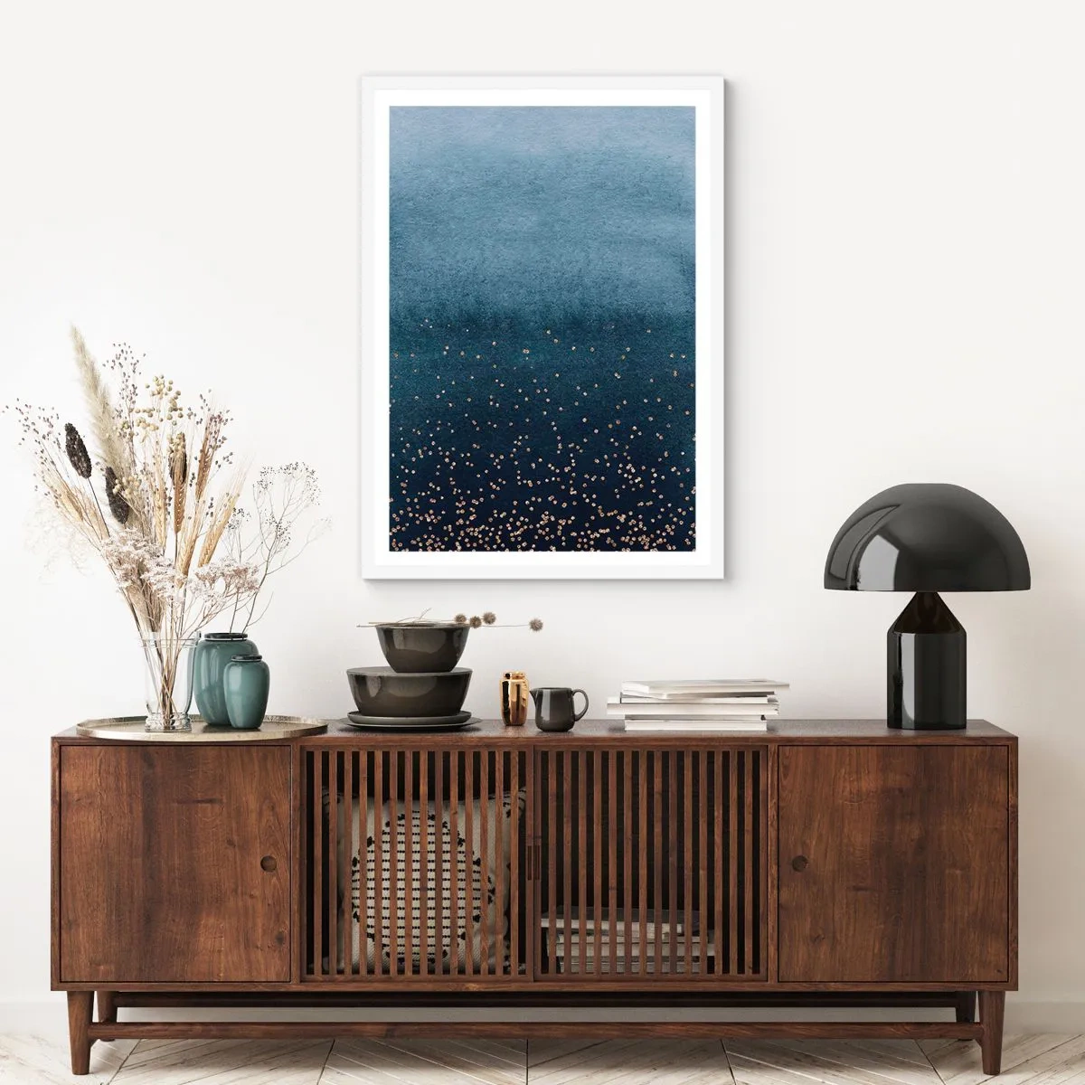 Affisch i vit ram - Komposition – blåa faser - 40x50 cm